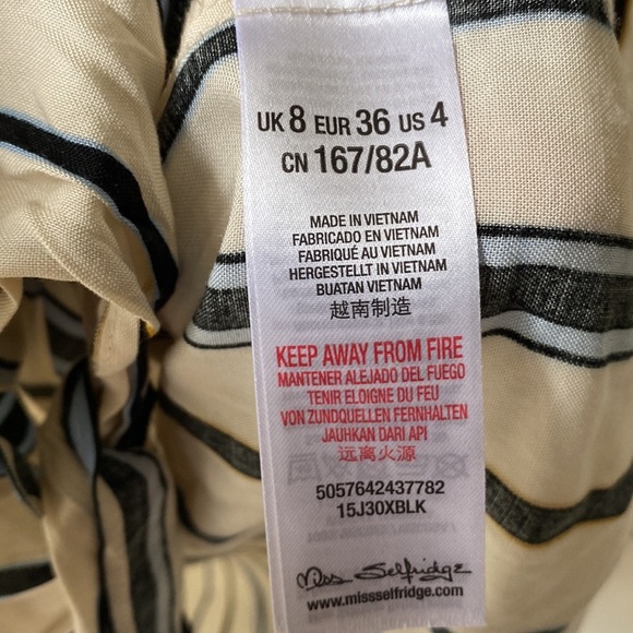 Miss Selfridge striped button down long-sleeve tie front crop top, Size 4 - Picture 4 of 6